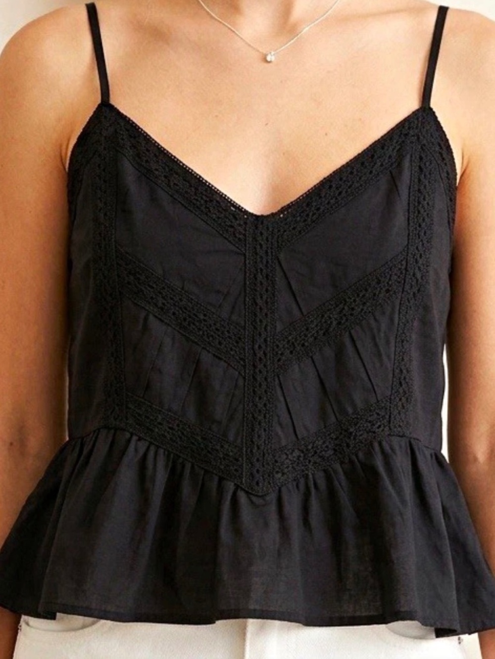 NWT No Boundaries Black Cotton Lace Trip Peplum Camisole Top